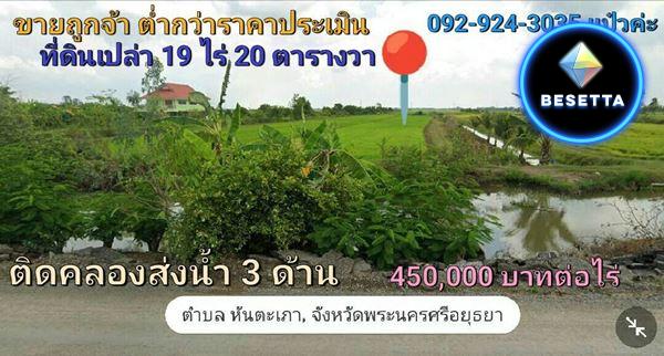 ขายถูกที่ดิน ต่ำกว่าราคาประเมิน พื้นที่ 19 ไร่เศษ ต.หันตะเภา อ.วังน้อย โทร 092-924-3035